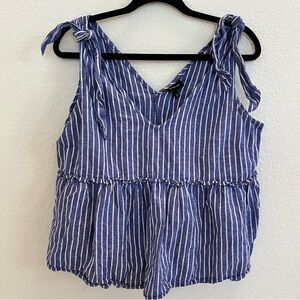 Blue White Striped Tie Strap Top Coastal Clean Girl Summer Linen Aesthetic Flowy